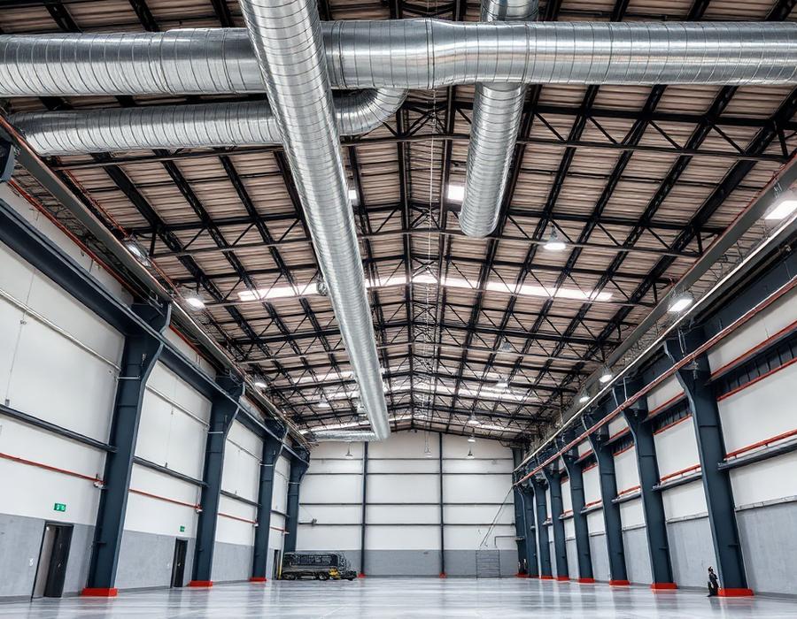 Industrial warehouse interior with ductwork