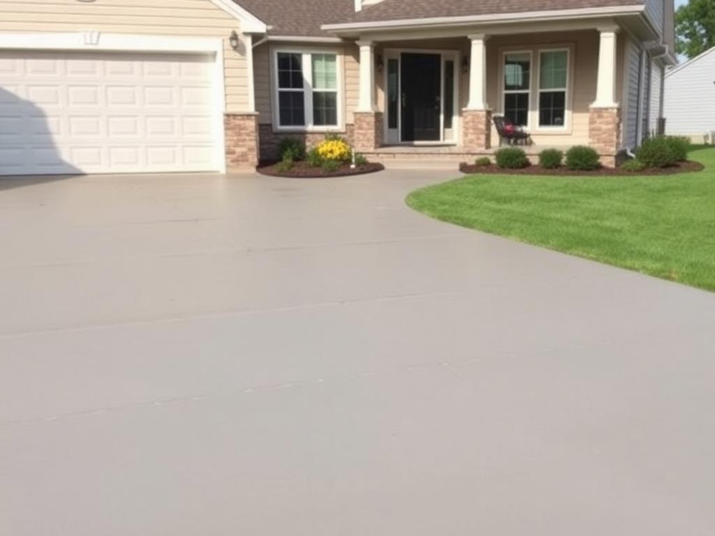 Smooth freshly resurfaced concrete driveway in front of a home