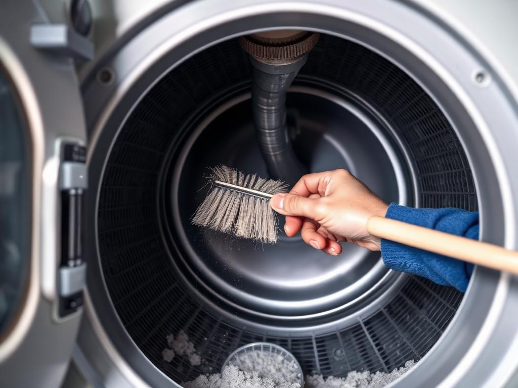 Technician cleaning lint from a dryer vent with a brush